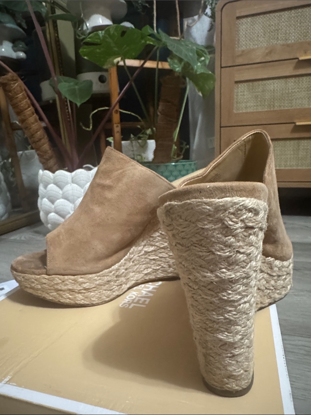 Michael Kors Tan Suede Espadrille Platform Mule - Women